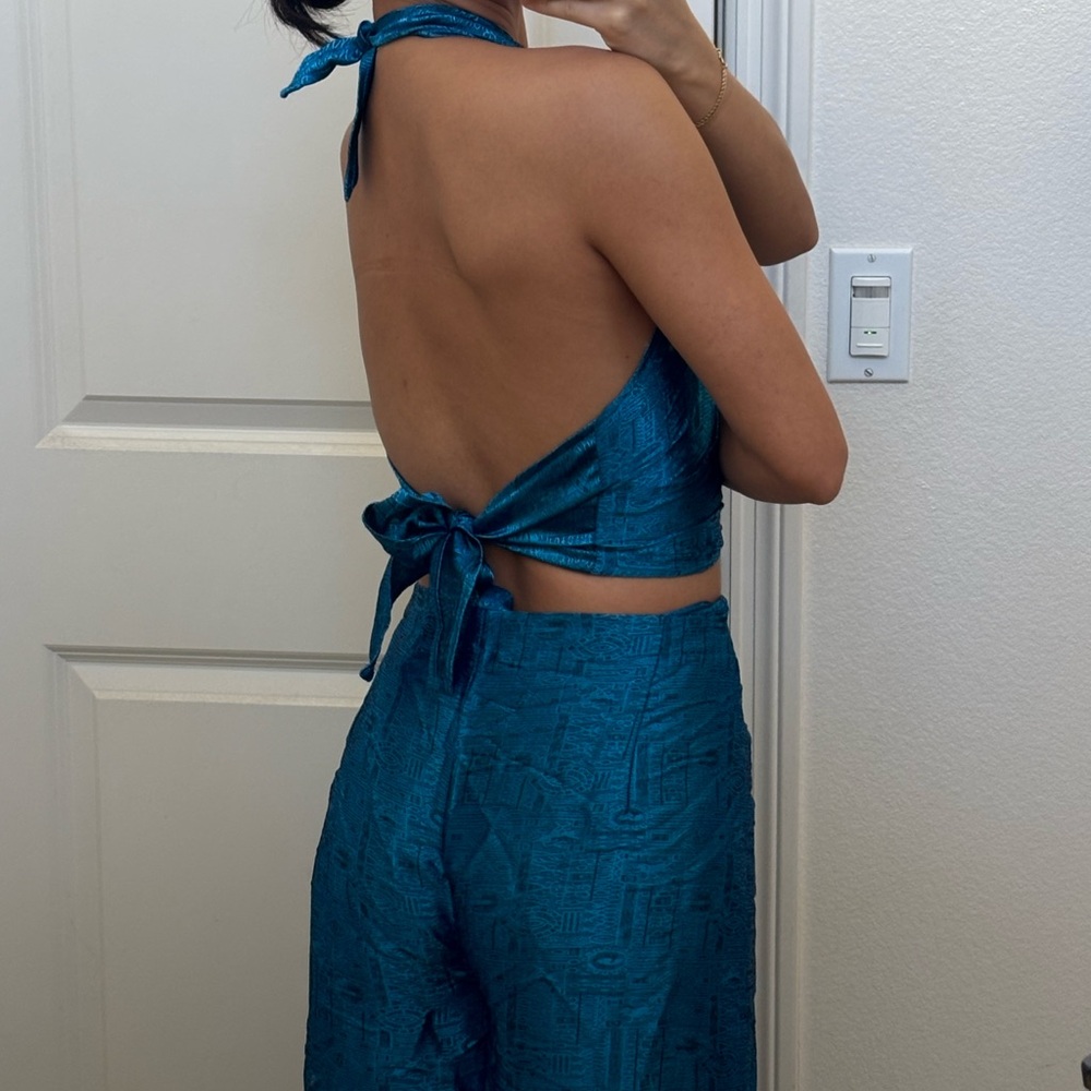 Blue Backless Halter Top